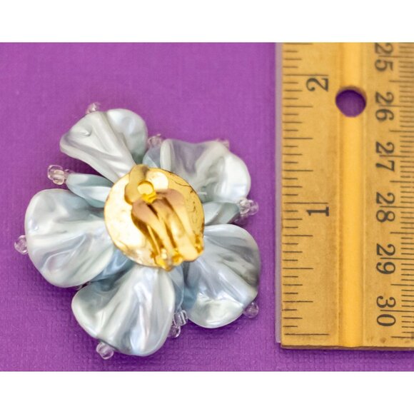 Vintage Silver Tone Fairy Flower Clear Beads Clip On Earrings - V24 - Picture 2 of 2